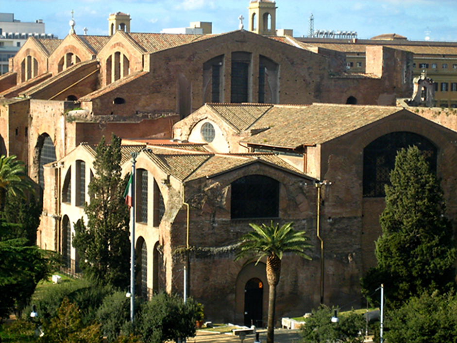 Las Termas de Diocleciano fueron construidas entre 298 y 305 d.c con la función de ser utilizado como sanitarios públicos,con capacidad para más de 3000 personas elaboradas principalmente por ladrillo, mármol y decorados con adornos de mosaicos.
